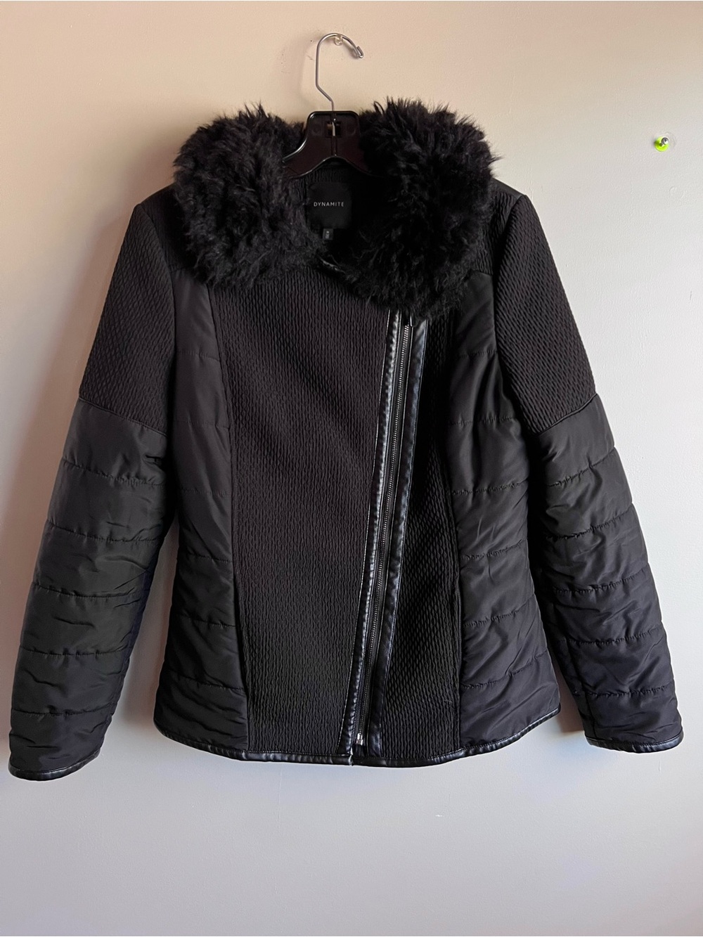 Dynamite Faux Fur Collar Jacket | Size Medium | Textured Moto Style